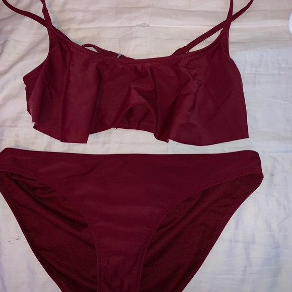 maroon two piece swimsuit